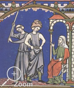 Darstellung von mglicherweise nadelgebundenen Socken, Macejowskibibel, 1250, Frankreich
