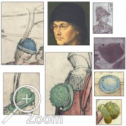Verschiedene Darstellungen von Hüten mit Faserflor, zw.H.15tes Jhd