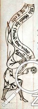 Mann mit Kniebänder aus einer Handschrift, ca. 1350