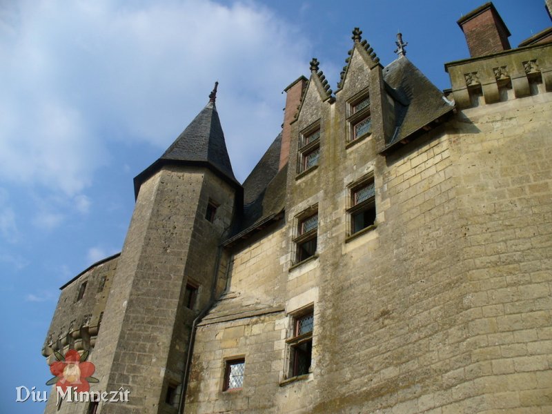 Blick auf die Zinnen und das Dach von Schloss Langeais