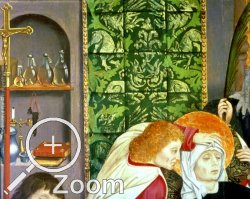 Glasflaschen in einem Altarbild, Schottenstift, 1469-80