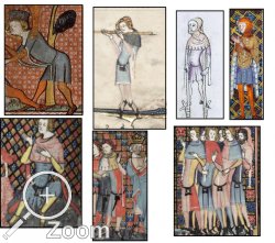 Verschiedene Surcotdarstellungen, Frankreich, Flandern, um 1350
