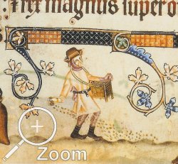 Bauer aus dem Luttrell Psalter (England, ca. 1340) mit Kniebändern