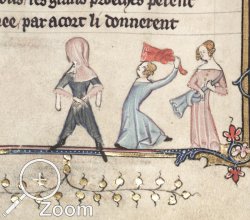 Diverse Gugeln beim Blindekugspiel, Alexanderroman, Flandern/Nordfrankreich, ca. 1345