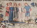 Paare adliger Damen und Herren: Detail des Alexanderromans, Flandern, Mitte des 14ten Jahrhunderts