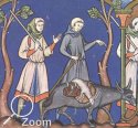 Einfache Leute mit Esel, Kreuzfahrerbibel, 1250, Frankreich